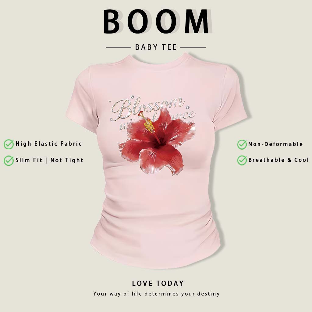 BOOM Áo Baby Tee Nữ Cotton Ôm Body-Áo Thun Ngắn Tay Y2K In Hình PhongCách Mùa Hè, Cổ Tròn Hàng Đầucách hàn quốc phongW70