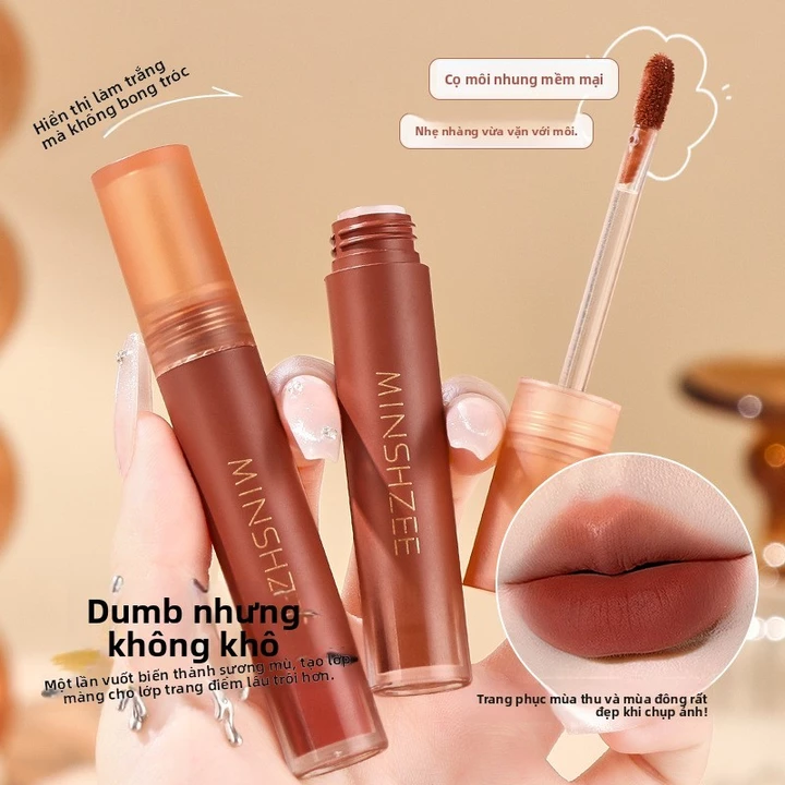Son môi Ming Xizhi Mousse, Son môi mờ nhung trơn, Son môi làm trắng da mùa thu đông lâu trôi chống dính Lip Glaze