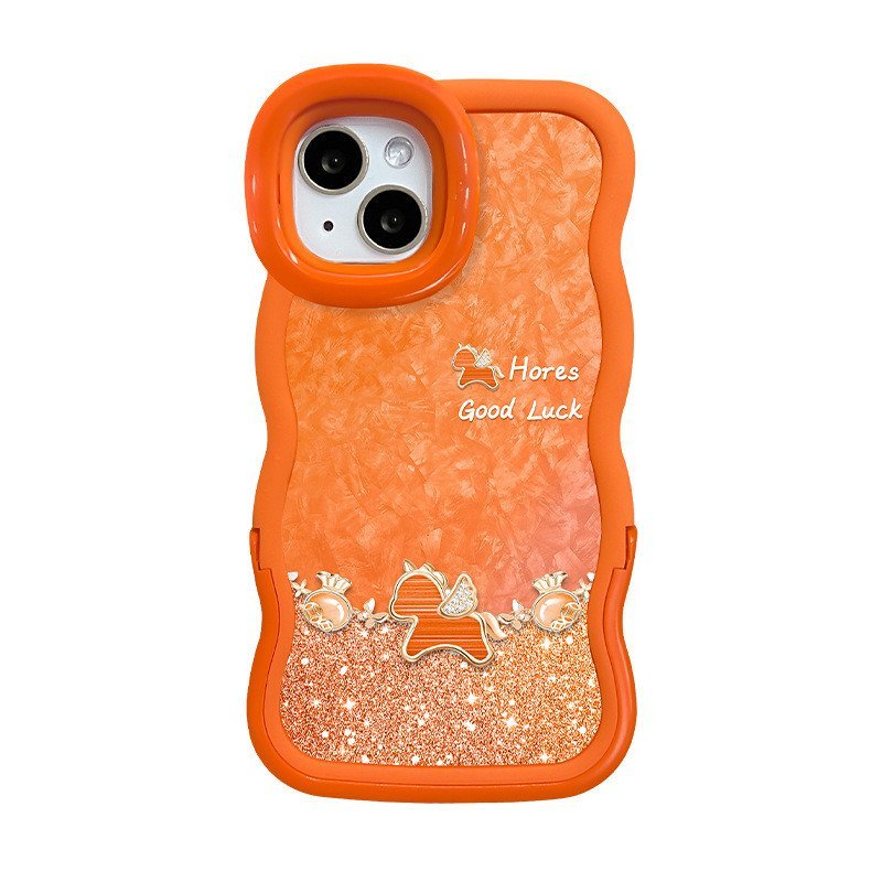 Dây buộc búp bê Pony Thích hợp cho vỏ điện thoại 17promax iphone15 Giá đỡ đôi màu cam 16 Silicone 14