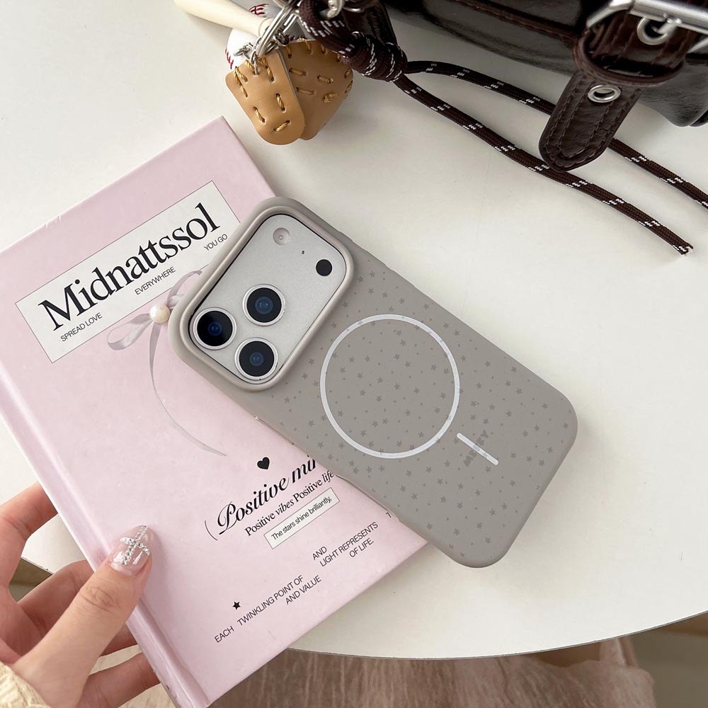 Ốp lưng TPU Tương thích với iPhone 13 14 14Pro 14ProMax 15 15Pro 15ProMax 16 16Pro 16ProMax 17 17Pro 17ProMax Vỏ nam châm họa tiết ngôi sao màu xám