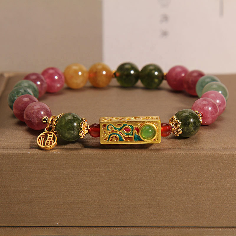 Phong Cách Mới Tourmaline Vòng Tay Nữ Niche Sang Trọng May Mắn Giàu Có Pha Lê Lắc Tay