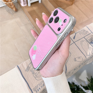 IPhone 17 Pro max 16 Pro Khung mạ điện Chấm bi hoa văn dâu tây TPU + Vỏ điện thoại chất liệu nhựa Epoxy