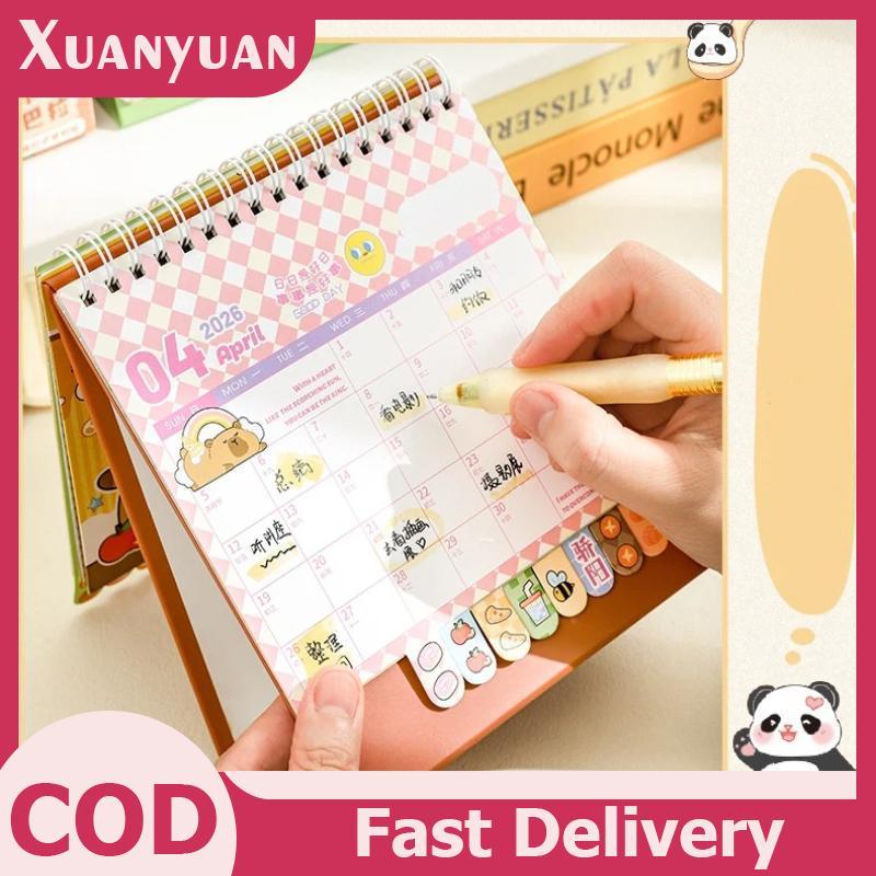 XUAN Di Động Cuộn Dây 2026 Lịch Để Bàn Capybara / Gấu Trúc Để Bàn Trang Trí Lịch Trình Lập Kế Hoạch Văn Phòng Đồ Dùng Học Tập VN