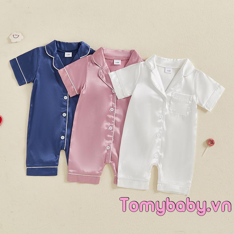 Bộ đồ ngủ ngắn tay bằng vải Satin cho bé trai bé gái