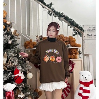 Áo nỉ 2 da form rộng, cổ tròn dành cho nam, nữ in hình bánh ngọt Sweeties oversize