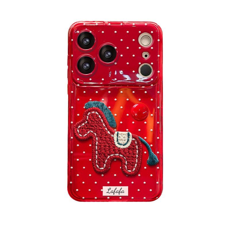 Chấm Bi Thêu Pony Dây Thích Hợp Cho 17 Vỏ Điện Thoại Năm Mới iphone15promax Silicone 16 Flip Cover