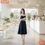 Đầm thiết kế BEMINE cổ sơ mi phối tơ in bi dáng chữ A phù hợp đi làm-B201