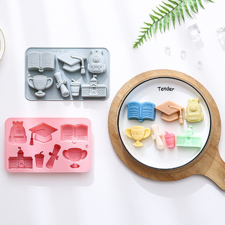 Túi Đi Học 7 Khoang Giảng Dạy Xây Dựng Cúp Chủ Đề Học Viện Khuôn Silicon Mousse Bánh Trang Trí Khuôn Socola