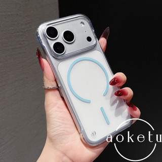 Hút từ tính hình tròn mỏng không viền thích hợp cho vỏ điện thoại Apple 17 Promax iPhone 16 siêu mỏng không màu vàng 15 vỏ bảo vệ lỗ lớn trong suốt cao