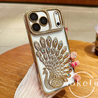 Thích hợp cho vỏ điện thoại con công mạ điện Apple 17promax iPhone 16 có màng ống kính 15promax trong suốt 14 kim cương giả bao gồm tất cả chống rơi 13pro vỏ bảo vệ