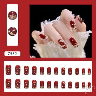 Rượu Vang Đỏ Bóng Giả Móng Tay Năm Mới Vuông Đầu Có Thể Tái Sử Dụng Móng Tay Nhân Tạo Cho Học Sinh Hàng Ngày Trang Trí Móng Tay