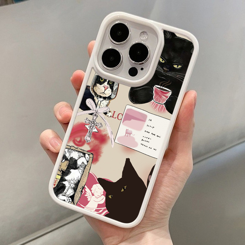 Dành Cho Mi 15T Pro Poco F7 M6 X6 Pro 4G X5 Redmi Note 14 13 Pro Plus 5G 12 11 13C 14C 13 12 10 Vintage Mèo Đen Chống Sốc Trong Suốt Mềm