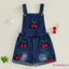 Quần yếm Denim cho bé gái mới biết đi Áo liền quần không tay dâu tây có dây đeo vai có thể điều chỉnh