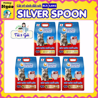 [Tải 5] Cát vệ sinh cho mèo Unicharm Silver Spoon 8L 3,6kg - Siêu khử mùi 12h, Giảm bụi tối đa