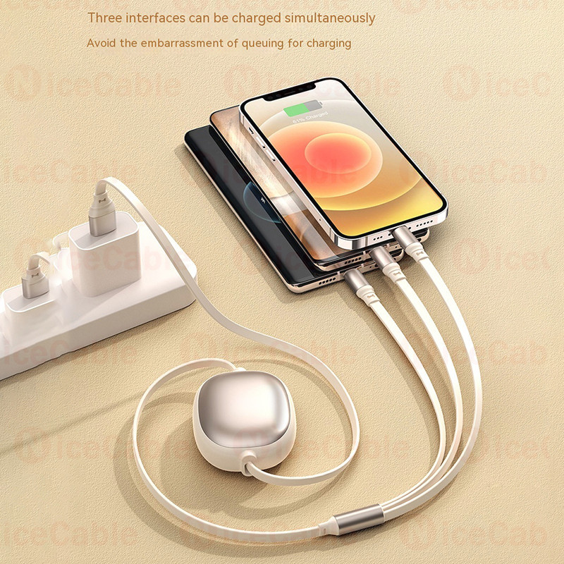 Dây sạc điện thoại lưu trữ USB 3 trong 1 120W Cáp sạc siêu nhanh Cáp dữ liệu kéo dài miễn phí hai chiều cho ios / Type C / Micro