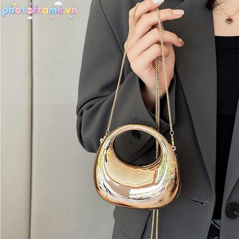 Khung Ảnh Nữ Dây Xích Túi Đeo Ngang Ví Nhỏ Acrylic Kim Loại Luster Nửa Mặt Trăng Đảng Tiệc Túi Nữ Túi Xách Sang Trọng VN