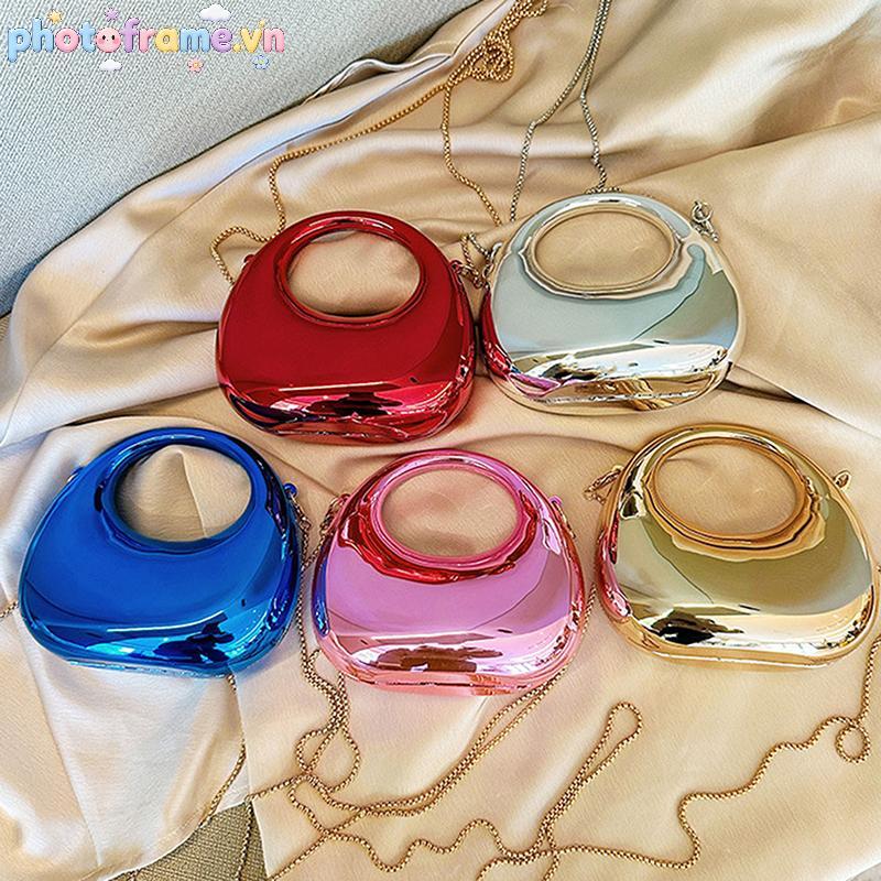 Khung Ảnh Nữ Dây Xích Túi Đeo Ngang Ví Nhỏ Acrylic Kim Loại Luster Nửa Mặt Trăng Đảng Tiệc Túi Nữ Túi Xách Sang Trọng VN