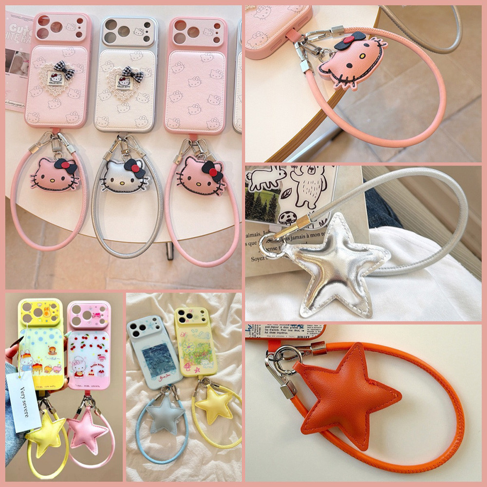 Cat Star Love Heart Móc khóa dây da cho điện thoại, dây đeo cổ tay đa năng