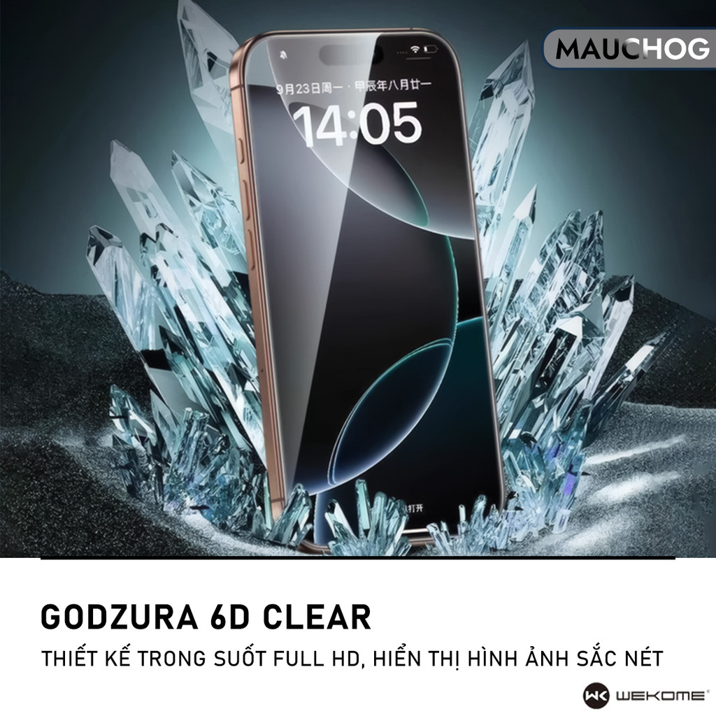 Kính Cường Lực Trong Suốt WK Godzura 6D Không Hộp Cho Điện Thoại iPhone 17 Pro Max 16 15 14