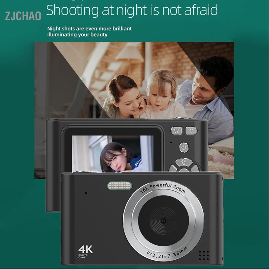 zjchao Máy ảnh kỹ thuật số 4K Máy quay video 48MP Màn hình 2,4 inch Zoom 16X Chống rung Nhận diện khuôn mặt Hiệu ứng làm đẹp Chuyển động Pin flash tích hợp