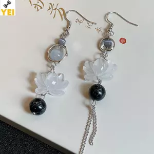 Bông Tai Sen Hoa Hồng Bất Đối Xứng, Thiết Kế Vintage Cho Nữ