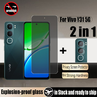 Vivo Y31 5G Kính cường lực chống gián điệp 2 trong 1 Bảo vệ màn hình riêng tư cho Vivo Y31d Y21d Y04 Y29s Y29 Y19s Y100 Y28 Y18 Y38 4G Phim bảo vệ kính chống va đập và ống kính máy ảnh