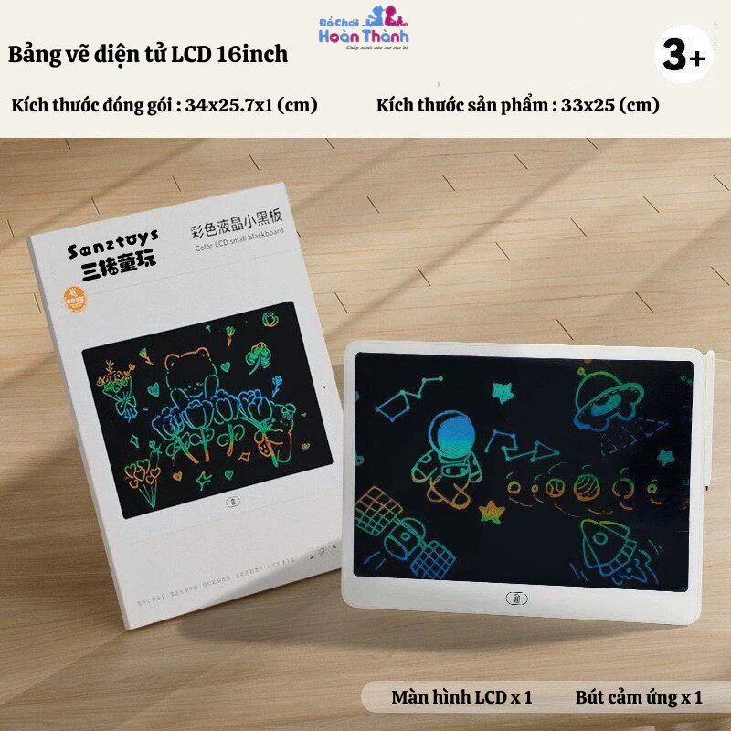 Bảng vẽ tự xóa điện tử, bảng viết vẽ thông minh 13-16 inch màn hình LCD đa sắc đồ họa đẹp kèm bút vẽ