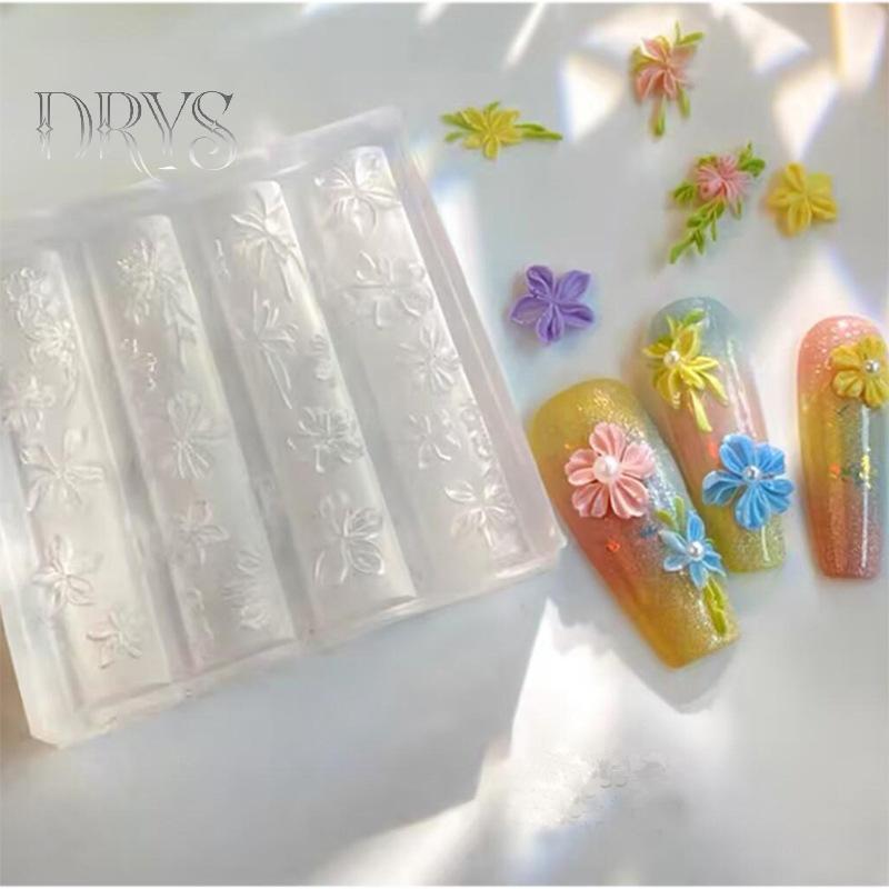 Khuôn silicon làm hoa móng tay 5 chân, họa tiết nổi 3D, dụng cụ đổ sơn tạo hình trang trí móng