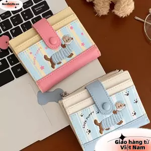 Ví ngắn NORDICLIFE, Ví đựng tiền xu màu Dopamine cho chó hoạt hình, Ins PU Dachshund In túi đựng thẻ dây kéo Nữ Cô gái