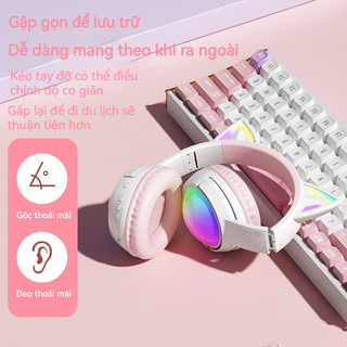 Tai Nghe Bluetooth Không Dây Tai Mèo Dễ Thương, đeo đầu, Có Micro, Bass Mạnh, Có Thể Gập Gọn Và Dễ Mang Theo