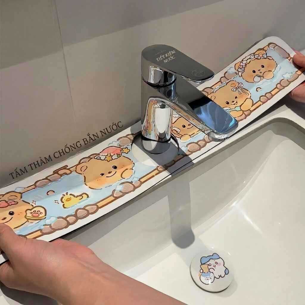 Tấm lót chân vòi nước bằng đất tảo cát siêu thấm hút, thảm lót chống bắn nước họa tiết hoạt hình