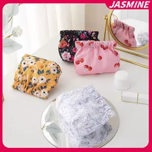 JASMINE Họa Tiết Hoa Túi Đựng Mỹ Phẩm Vải Oxford Đàn Hồi Tự Đóng Túi Ví Đựng Tiền Xu Trang Điểm Lipsti Tai Nghe Trang Sức Sắp Xếp JASMINE
