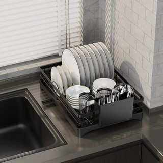 Giá để Chén đĩa SJ Màu đen Có Giá Thoát Nước Giá để Chén đĩa Nhà Bếp Bằng Thép Không Gỉ Giá để Dao Kéo Nhà Bếp át