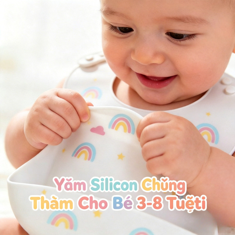 Yếm Silicon Chống Thấm Cho Bé 3-8 Tuổi – Có Máng Hứng Thức ăn, Mềm Mại, Dễ Lau Chùi, Phù Hợp Cả Bé Trai Và Bé Gái