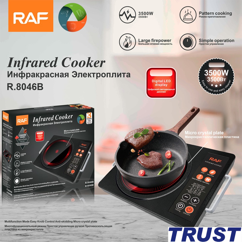 Bếp hồng ngoại 3500W, Bếp điện từ RAF R.8046 điều khiển cảm ứng, dùng được với tất cả các loại nồi chảo