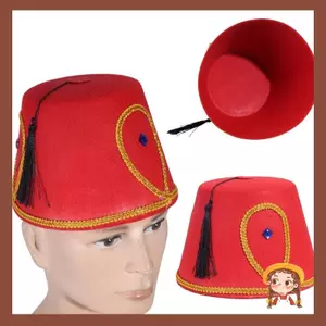 Mũ Thổ Nhĩ Kỳ chủ đề Ma-rốc với viền vàng và tua rua đen