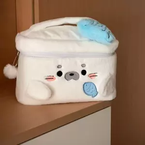 Little Seal Túi Đựng Mỹ Phẩm Dệt Kim Sang Trọng Túi Dễ Thương Lật Thêu Trái Tim Cô Gái Túi Đựng Mỹ Phẩm Túi Bảo Quản Dung Tích Lớn Túi Bảo Quản Di Động
