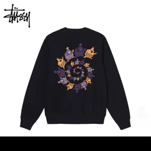 Áo hoodie cổ tròn cotton cao cấp in hình xoắn ốc dài tay cho nam và nữ