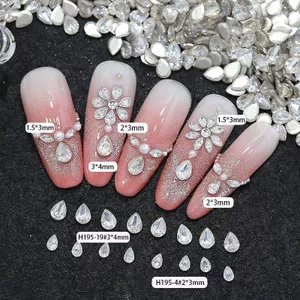 Dây chuyền công chúa Đeo móng tay Hoa phong phú Zircon Đáy phẳng Chamfering Giọt nước Làm móng tay Kim cương Trắng Mini Zircon Khâu