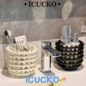 Giá đỡ bút và bàn chải ICUCKO, Giá đỡ bàn chải đánh răng thiết kế dệt có thể giặt được, độc đáo với lỗ thoát nước Hộp lưu trữ phòng tắm