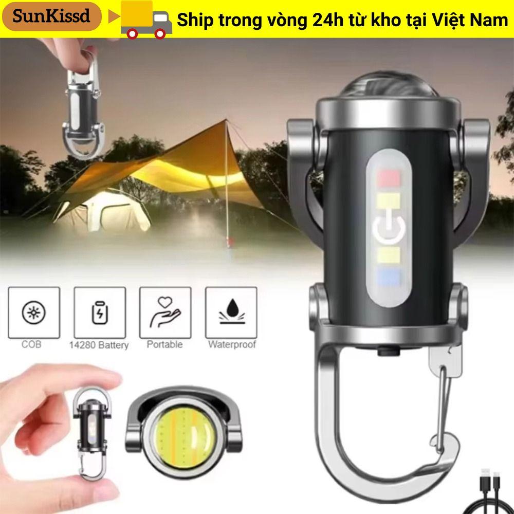 Đèn pin móc khóa SUNKISSD LED siêu sáng, sạc USB, nhiều màu, phù hợp cắm trại và hoạt động ngoại trời