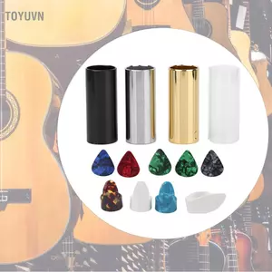toyuvn Kim Loại Đàn Guitar Trượt Thanh Kính Nắp Trượt Ngón Tay Cái Ngón Tay Phím Bộ Hộp Bảo Quản Phụ Kiện