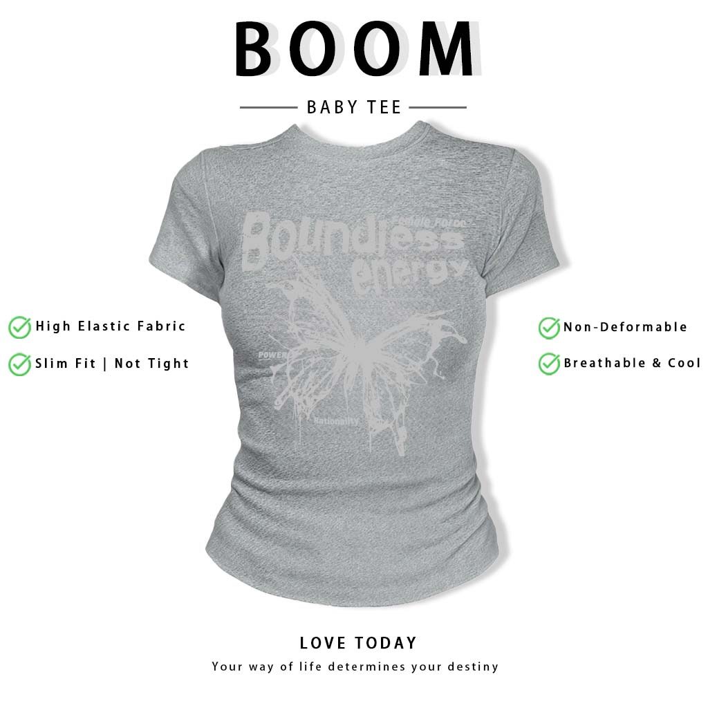 BOOM Áo Baby Tee Nữ Cotton Ôm Body-Áo Thun Ngắn Tay Y2K In Hình PhongCách Mùa Hè, Cổ Tròn Hàng Đầucách hàn quốc phongQ40