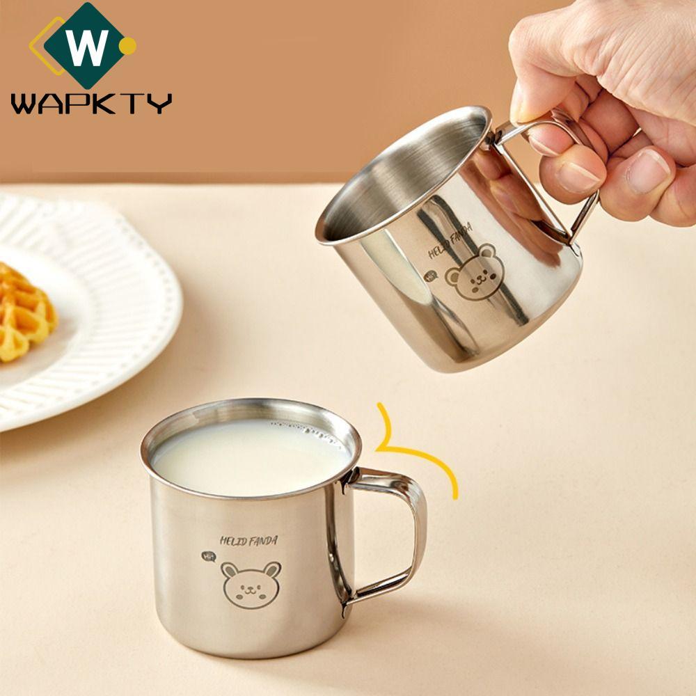 Cốc nước trẻ em WAPKTY, Cốc sữa trà dã ngoại ngoài trời chống rơi, có tay cầm Cốc sữa trẻ em bền bằng thép không gỉ 304