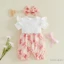 Sơ Sinh Bé Gái Mềm Áo liền quần Ruffle Tay Ngắn Cổ Tròn Nơ Phía Trước Trẻ Sơ Sinh Bộ Đồ Ngủ Mùa Hè