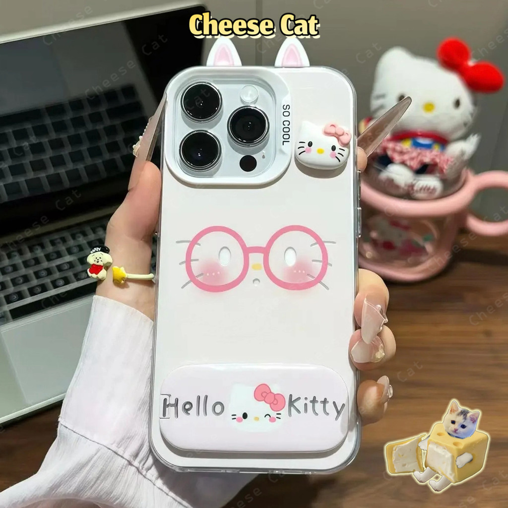 Dễ Thương Daze Kitty Hồng Khung Tai Mèo Ốp Lưng Điện Thoại iPhone 16 15 14 13 12 11 17 Pro Max Xs Max XR 16E 7Plus