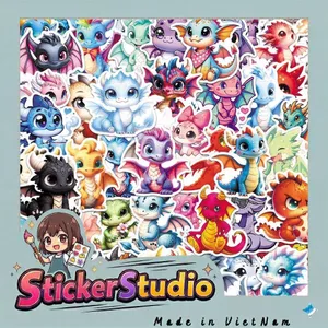 Set Sticker Bé khủng long xinh xắn Chống Nước Dán Laptop Vali Mũ Bảo Hiểm Sổ Tay