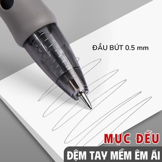 Bút bi gel đen cao cấp, bấm ngòi 0.5mm mực đều trơn tru, nét nhỏ đẹp, phù hợp cho công việc văn phòng chuyên nghiệp
