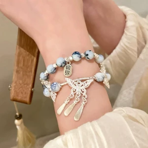 Xanh và Trắng Sứ, Trang Sức Phong Cách Niche Hình Bướm Tua Rua Dành Cho Bé Gái