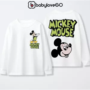 Áo thu đông cho bé trai BabyloveGO BST Disney Mickey áo cổ tròn bo tay chất thun cotton cho bé 1 đến 10 tuổi